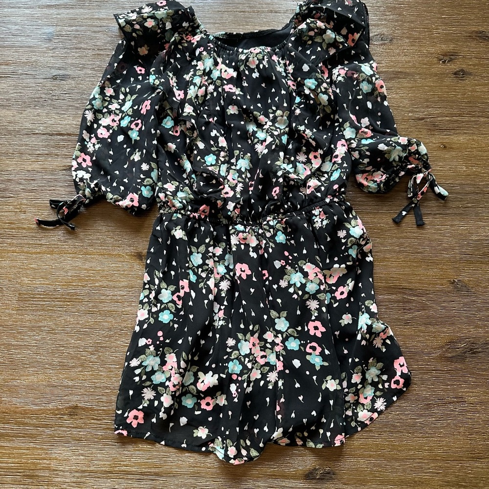 3/27$ Justice Girls Black Floral Romper size 7